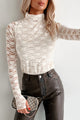 Boujee Beauty Rhinestone Lace Mock Neck Top (Cream)