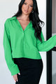 Any Questions Cropped Button-Down Shirt (Green) - NanaMacs