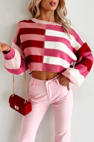 I Chose You Colorblock Crop Sweater (Red/Multi) - NanaMacs