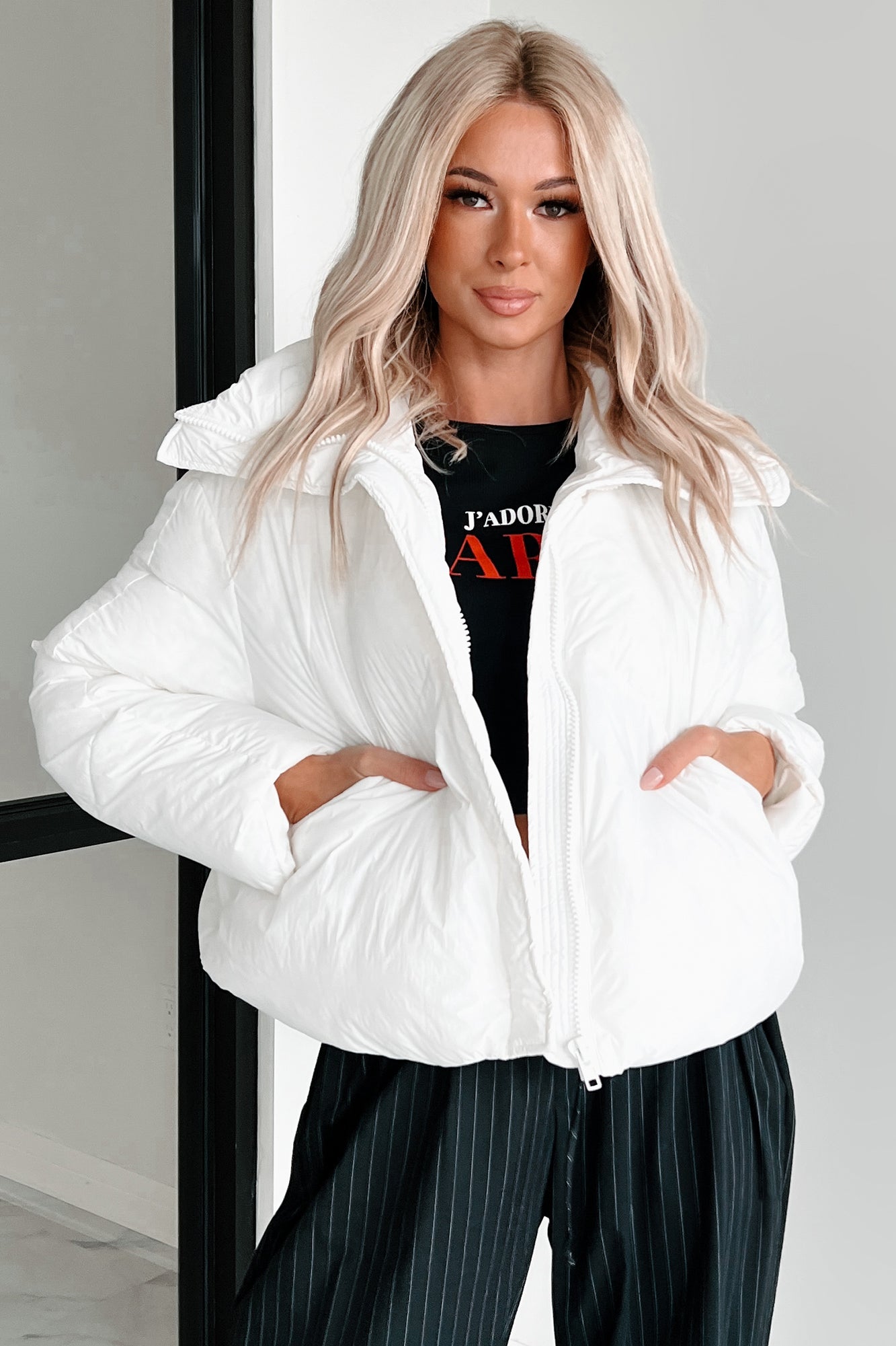 Say Freeze Nylon Puffer Jacket (Pearl White)