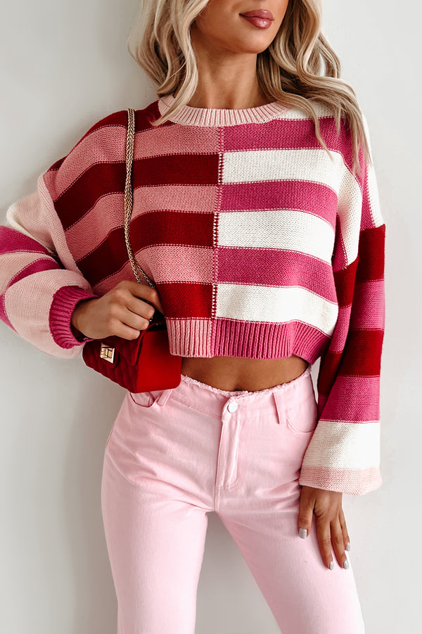 I Chose You Colorblock Crop Sweater (Red/Multi) - NanaMacs