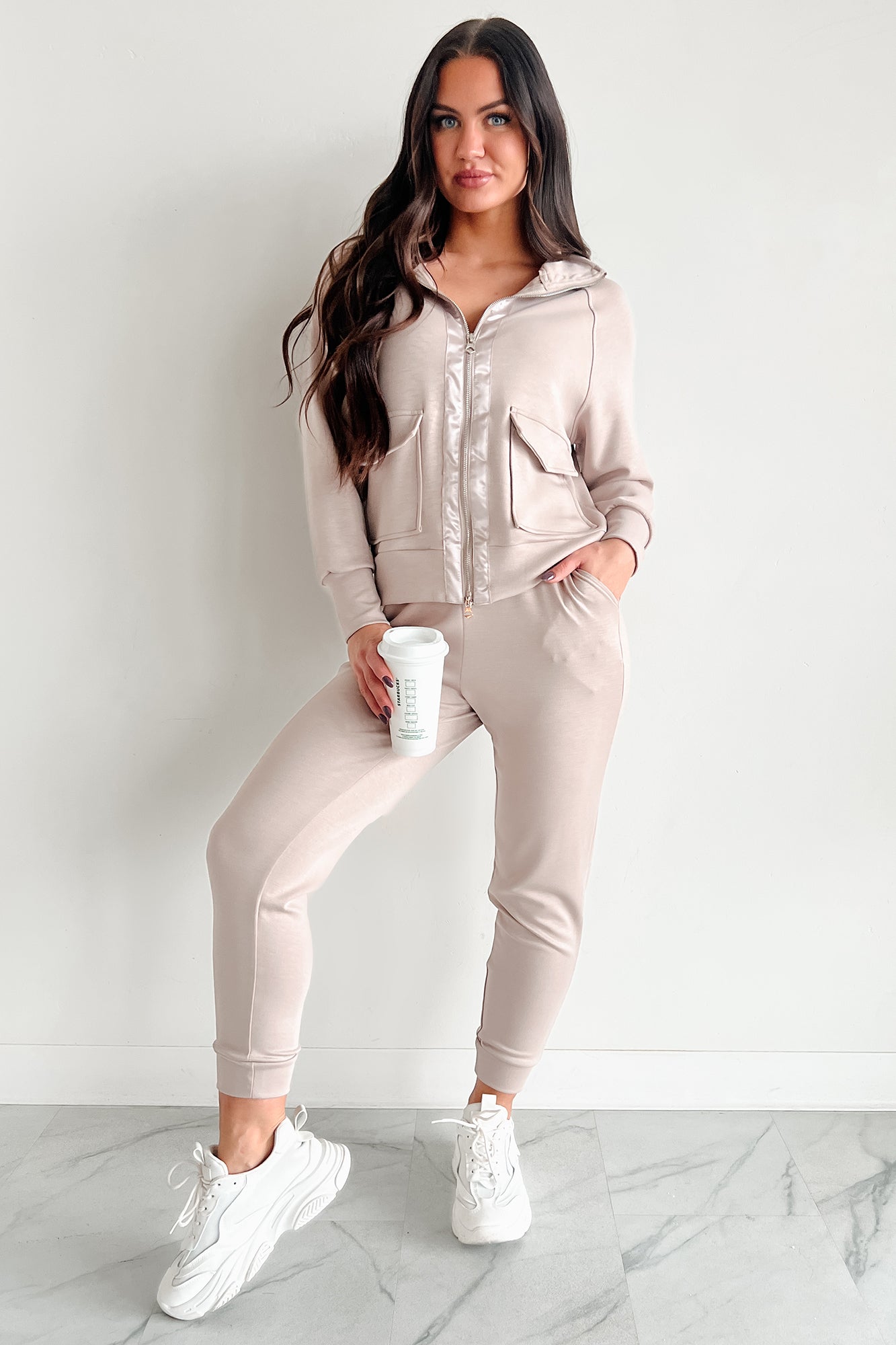 Cool As A Cucumber Hoodie & Sweatpants Set (Taupe) - NanaMacs