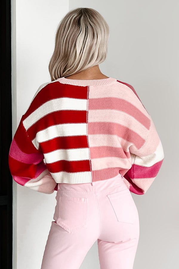 I Chose You Colorblock Crop Sweater (Red/Multi) - NanaMacs