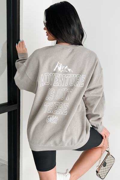 "Adventure Is Out There" Double-Sided Graphic Sweatshirt (Light Olive)