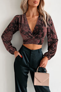 All About The Sparkles Floral Metallic Crop Top (Magenta) - NanaMacs