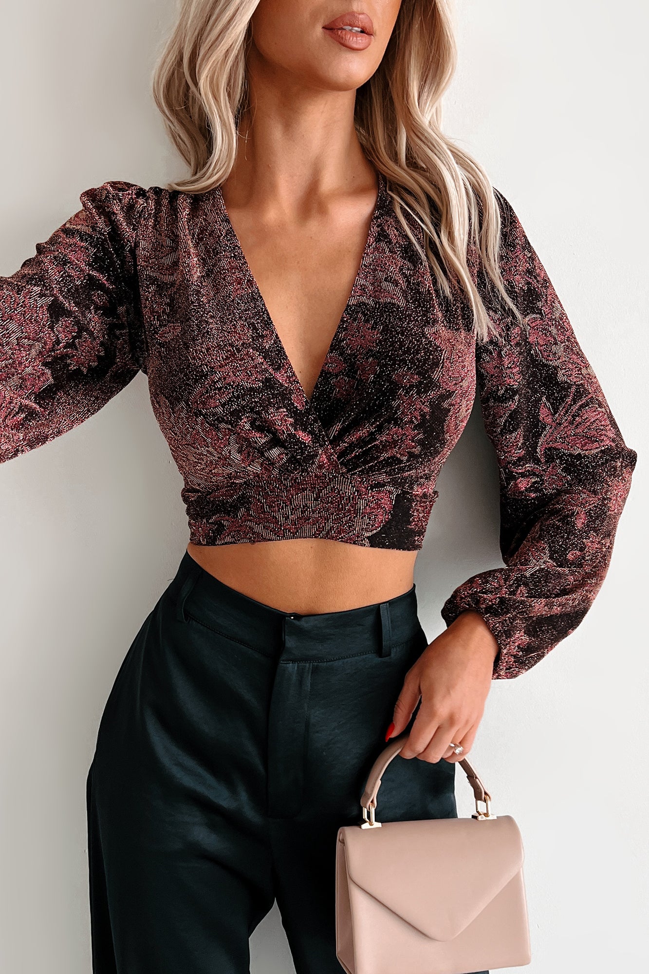 All About The Sparkles Floral Metallic Crop Top (Magenta) - NanaMacs