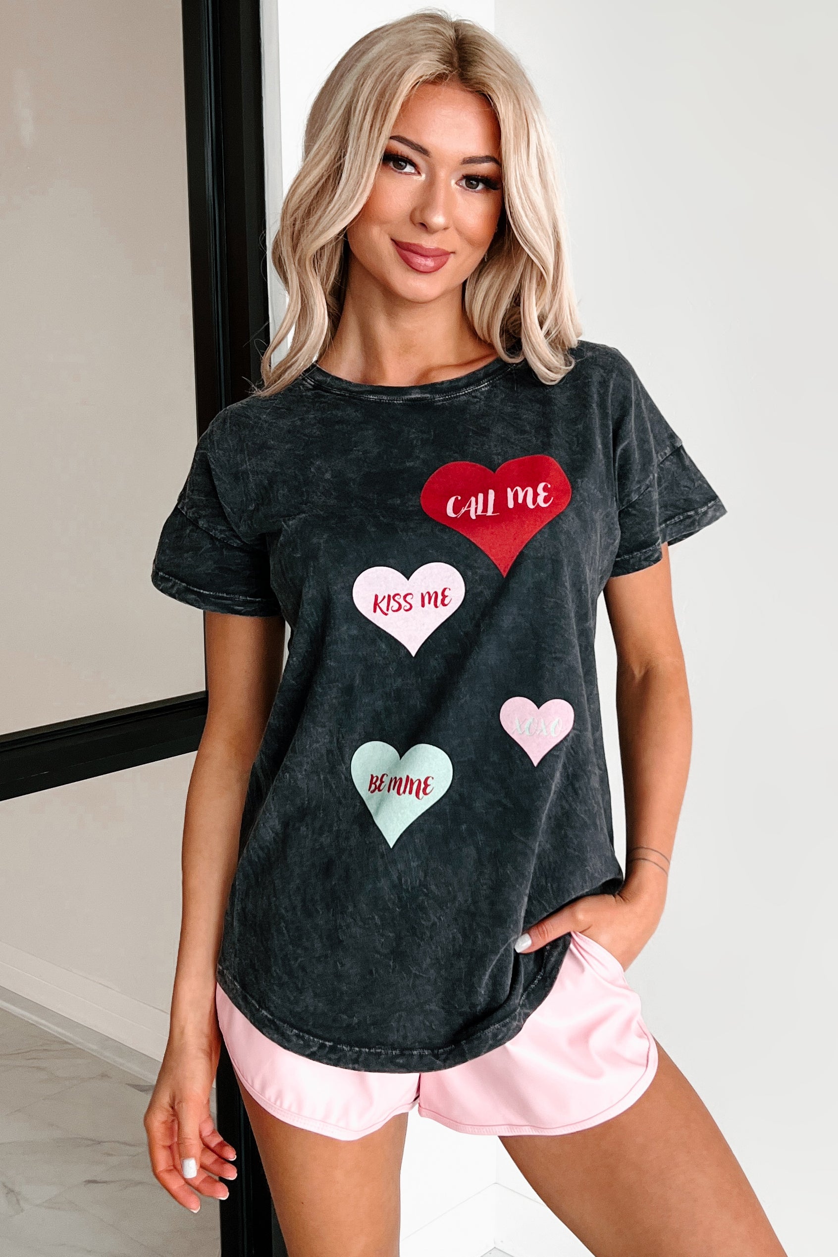 Heartfelt Words Mineral Wash Graphic Tee (Charcoal) - NanaMacs