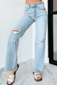 Enid High Rise Distressed Sneak Peek Straight Leg Jeans (Medium Light)