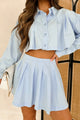 Chrishell Pleated Button-Down & Mini Skirt Set (Light Blue) - NanaMacs