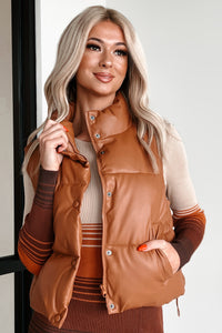 Hit The City Faux Leather Puffer Vest (Dark Camel) - NanaMacs