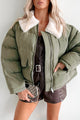 Icy Looks Faux Fur Collar Puffer Jacket (Olive)