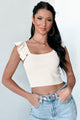 Sincere Feelings Ribbed Ruffle Strap Crop Top (Light Taupe) - NanaMacs