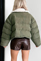 Icy Looks Faux Fur Collar Puffer Jacket (Olive)