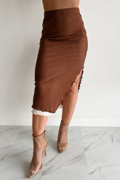 Don't Take It Personally Layered Mesh Midi Skirt (Brown) - NanaMacs