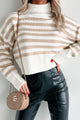 Picking Sides Striped Turtleneck Sweater (Cream/Taupe) - NanaMacs