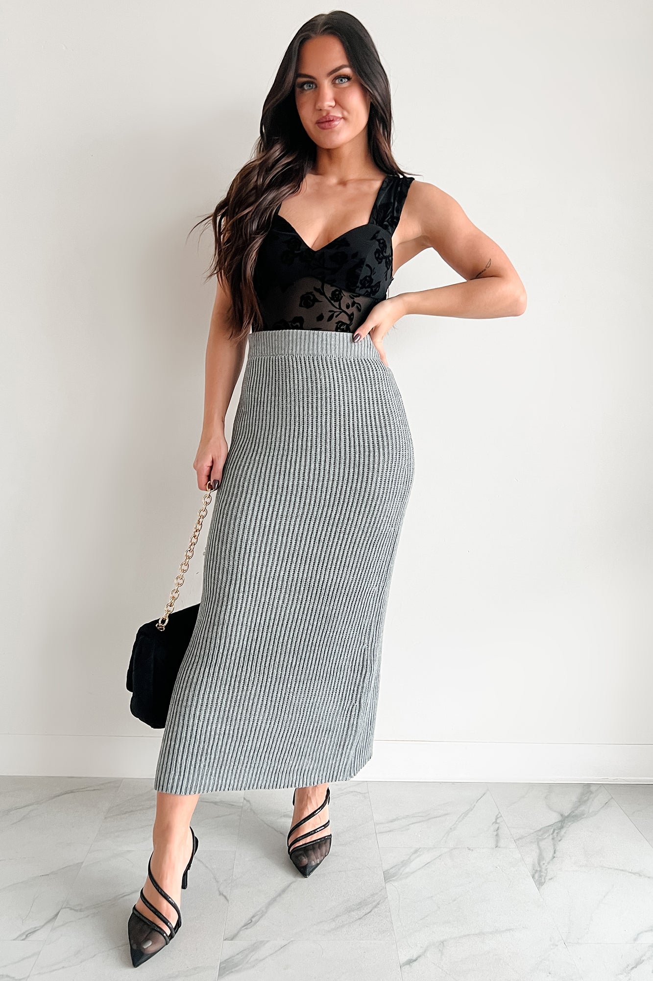 Wish I Could Sweater Knit Long Skirt (Heather Grey) · NanaMacs