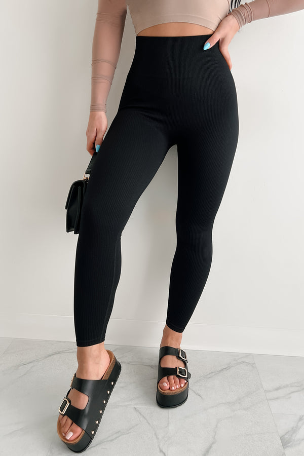 Kick Back And Relax Ribbed Seamless Leggings (Black)