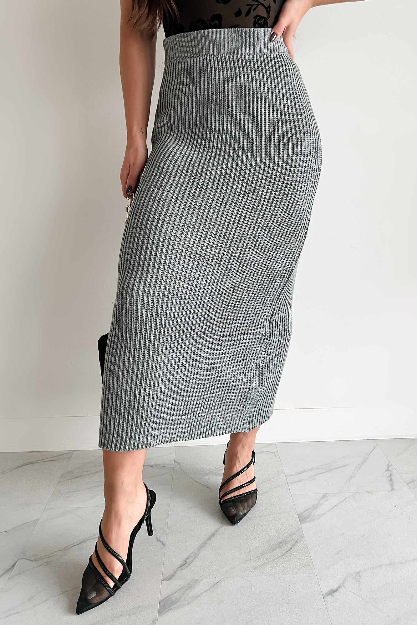 Wish I Could Sweater Knit Long Skirt (Heather Grey) · NanaMacs