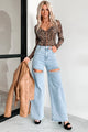 Constant Surprise High Rise Rhinestone Slit Wide Leg Jeans (Light Wash) - NanaMacs