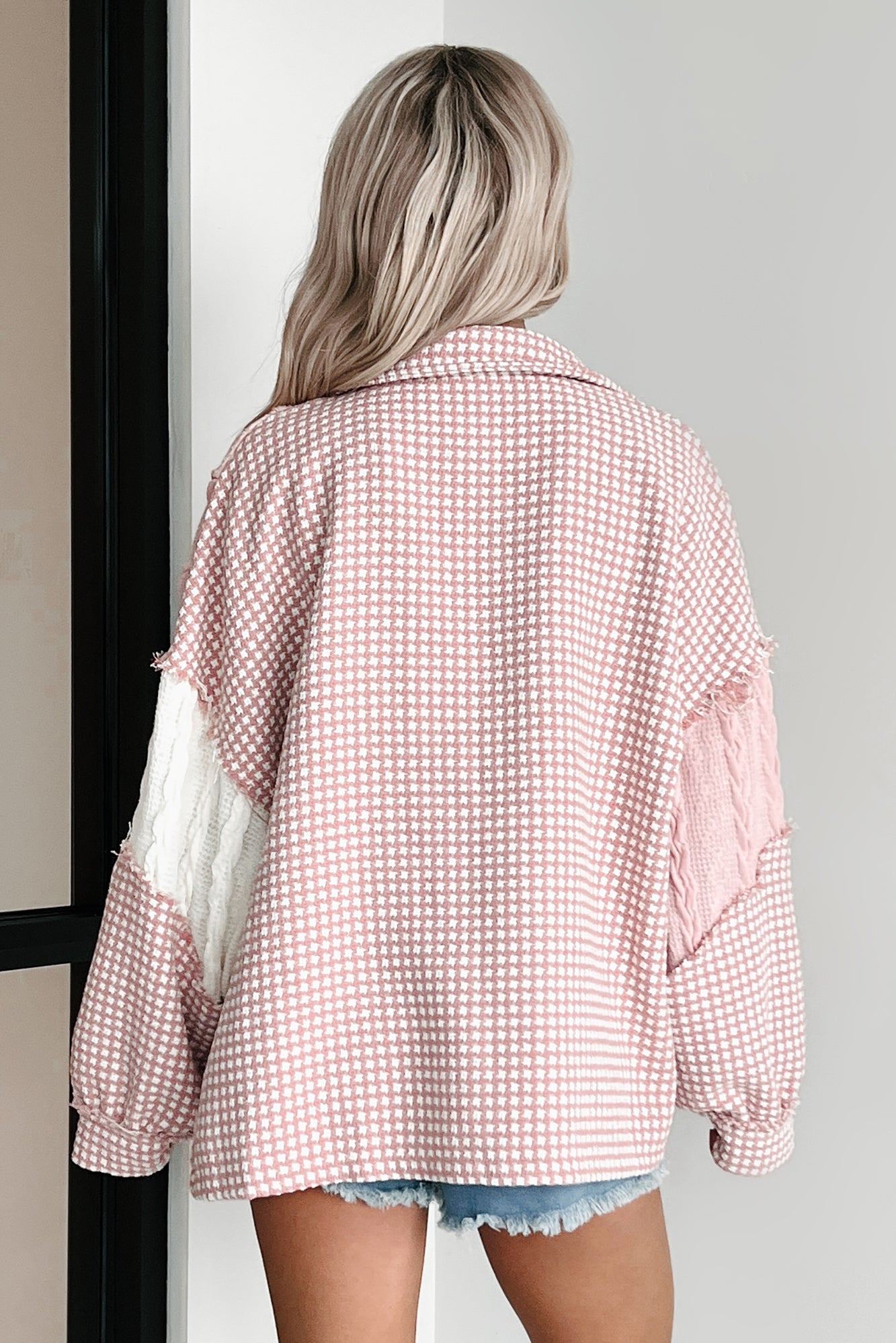 Charmingly Sweet Oversized Patchwork Shacket (Pink Multi) - NanaMacs