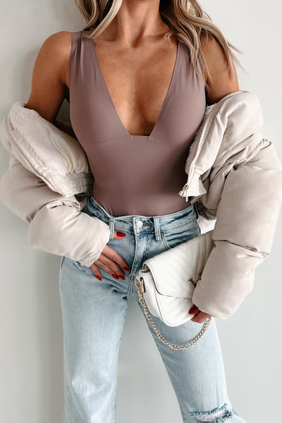 Don't Even Try Deep V Bodysuit (Cocoa) - NanaMacs