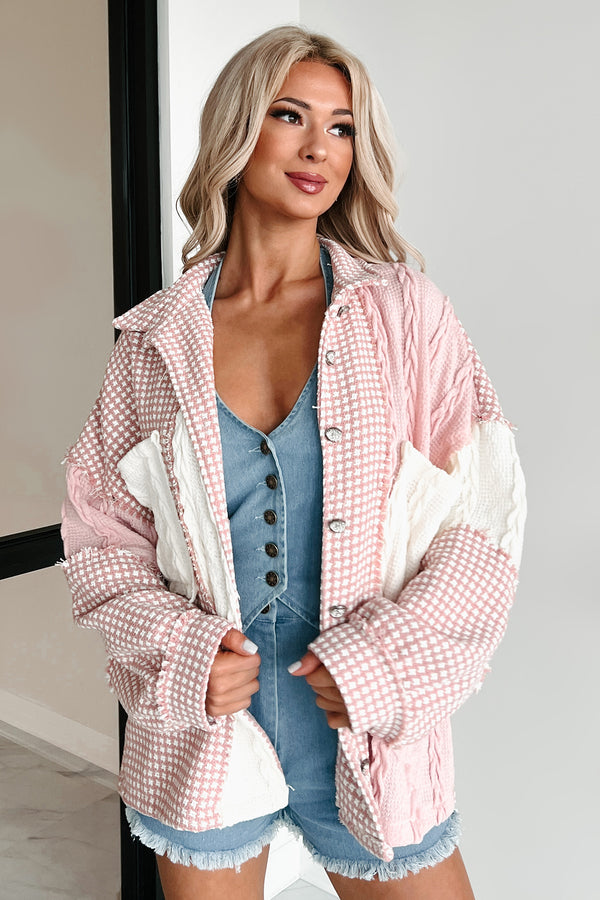 Charmingly Sweet Oversized Patchwork Shacket (Pink Multi) - NanaMacs