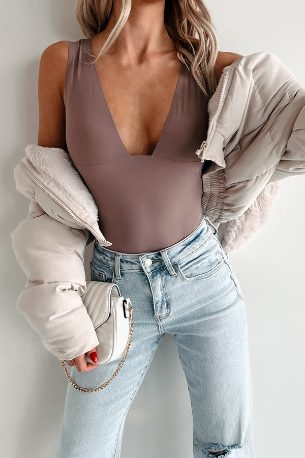 Don't Even Try Deep V Bodysuit (Cocoa) - NanaMacs