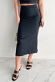 Elegant Charm Ribbed Knit Two-Piece Skirt Set (Black)