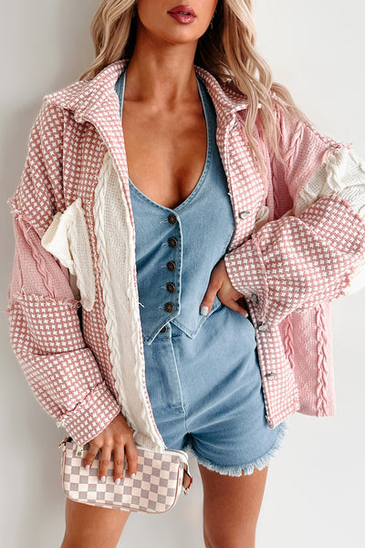 Charmingly Sweet Oversized Patchwork Shacket (Pink Multi) - NanaMacs