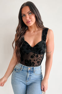 Midnight Garden Velvet Mesh Bodysuit (Black) - NanaMacs