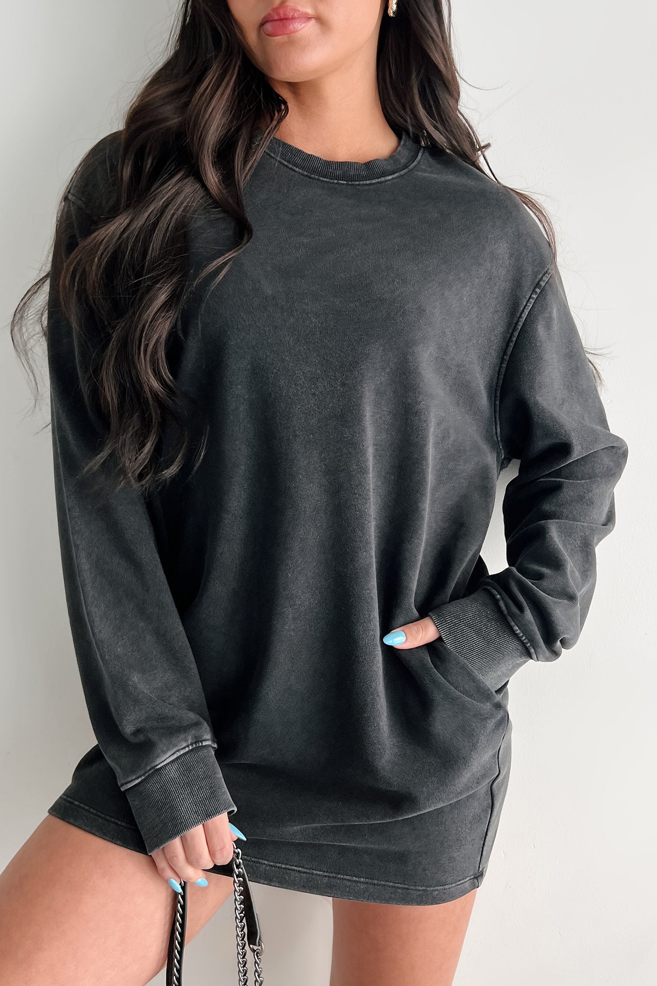 Essentially Comfortable Oversized Sweatshirt Dress (Black) - NanaMacs