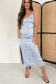 Unexpected Surprise Open Back Satin Floral Midi Dress (Powder Blue) - NanaMacs