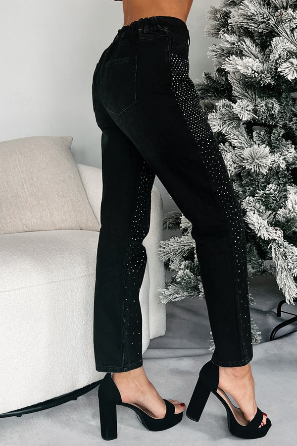 Subtly Sparkly High Rise Rhinestone Jeans (Black) - NanaMacs