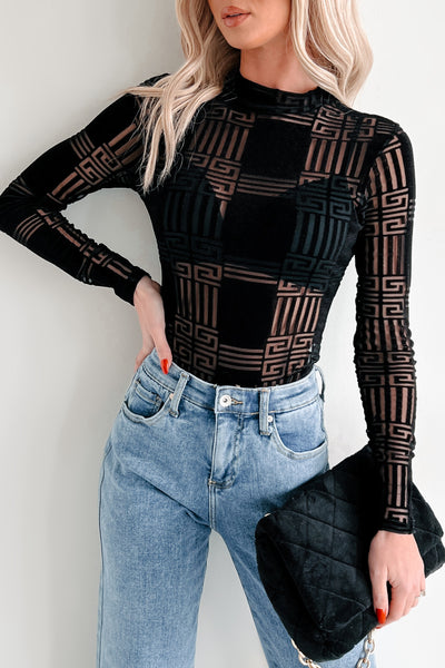 Amazed By You Geometric Mesh Bodysuit (Black) - NanaMacs