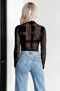 Amazed By You Geometric Mesh Bodysuit (Black) - NanaMacs