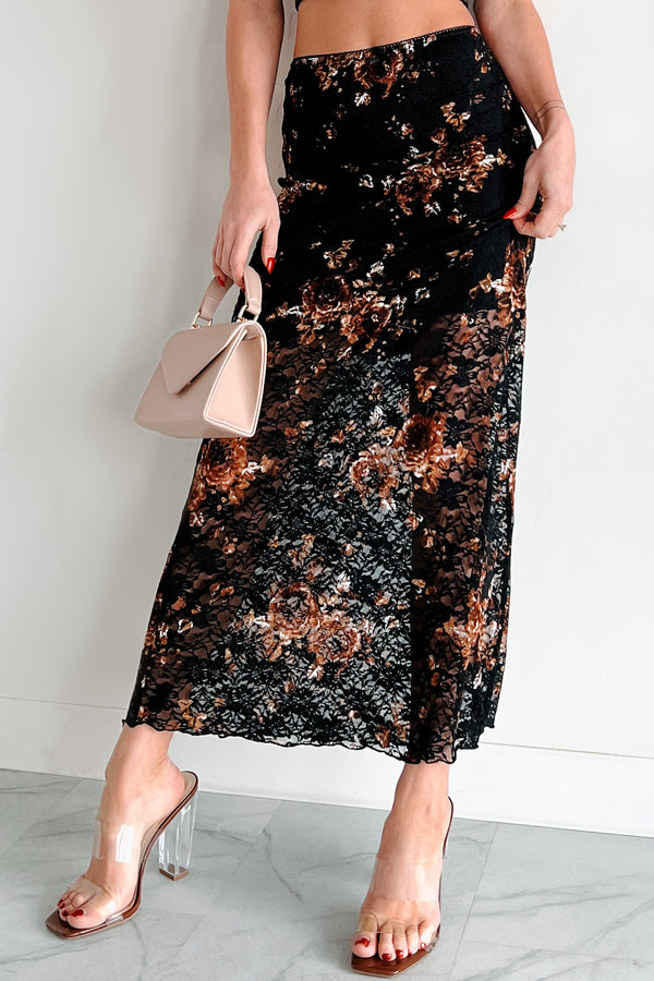 Beautiful Memories Floral Lace Maxi Skirt (Black) - NanaMacs