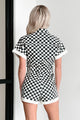 Off To The Races Denim Checker Print Romper (Black) - NanaMacs