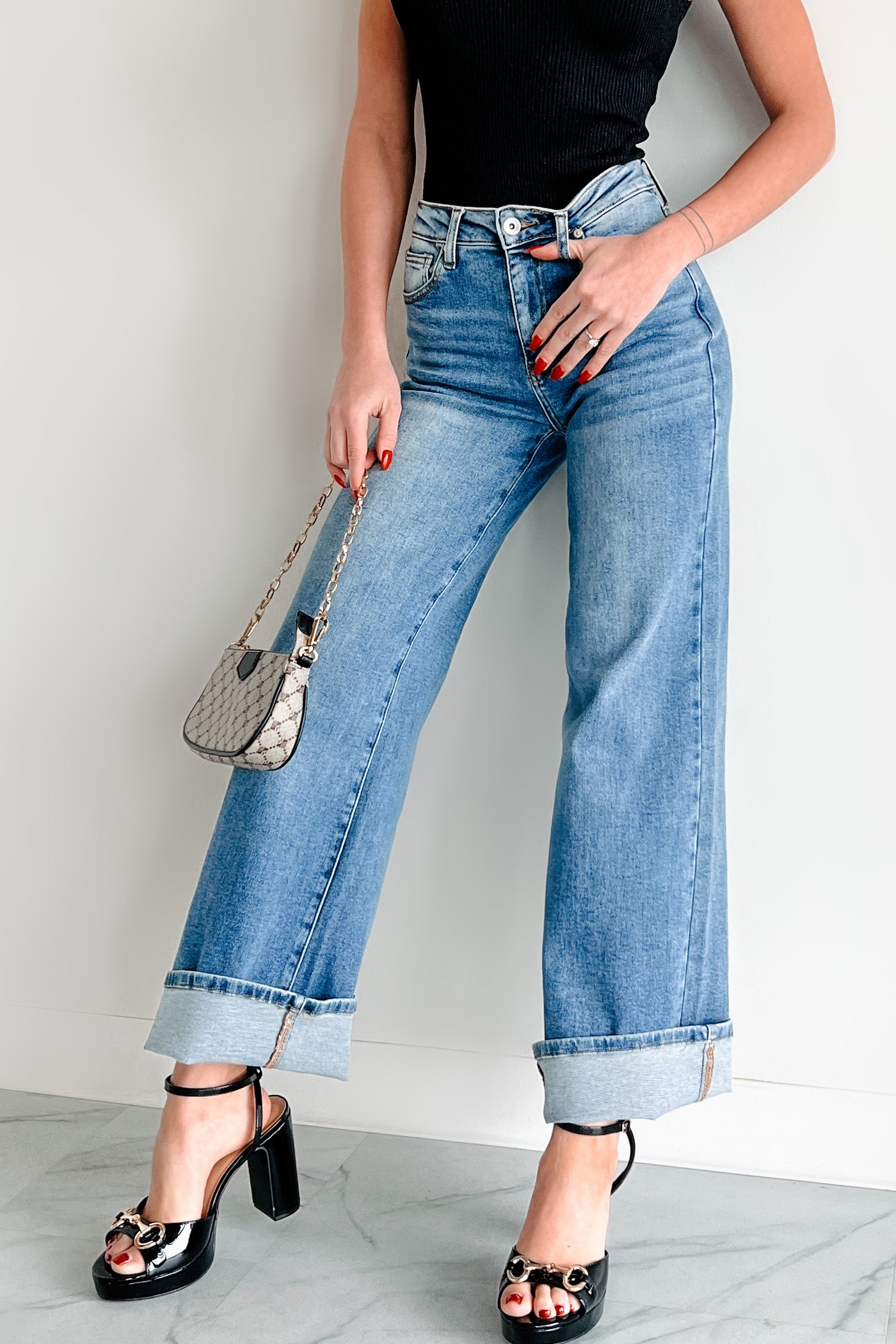 Gordie Mid Rise Special A Cuffed Wide Leg Jeans (Dark) · NanaMacs