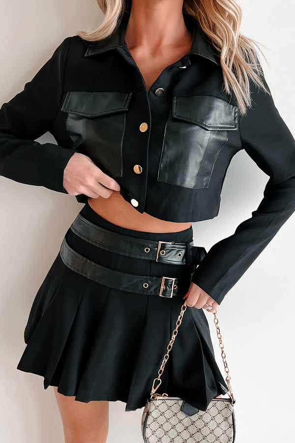 Different Type Of Girl Crop Jacket & Skirt Set (Black) - NanaMacs