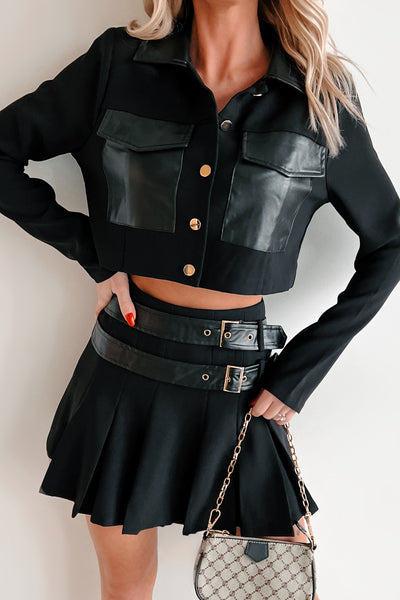 Different Type Of Girl Crop Jacket & Skirt Set (Black) - NanaMacs