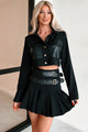 Different Type Of Girl Crop Jacket & Skirt Set (Black) - NanaMacs