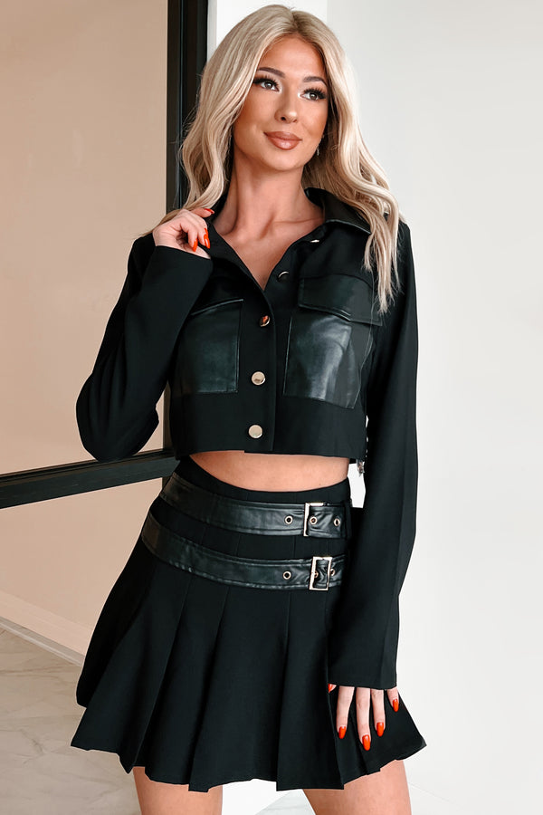 Different Type Of Girl Crop Jacket & Skirt Set (Black) - NanaMacs