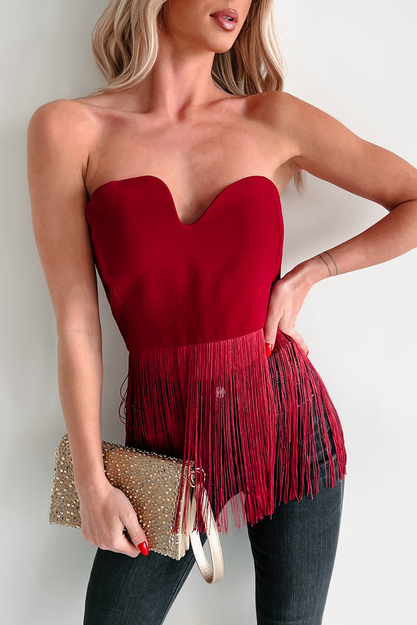 Diva On Duty Asymmetric Fringe Top (Burgundy) - NanaMacs