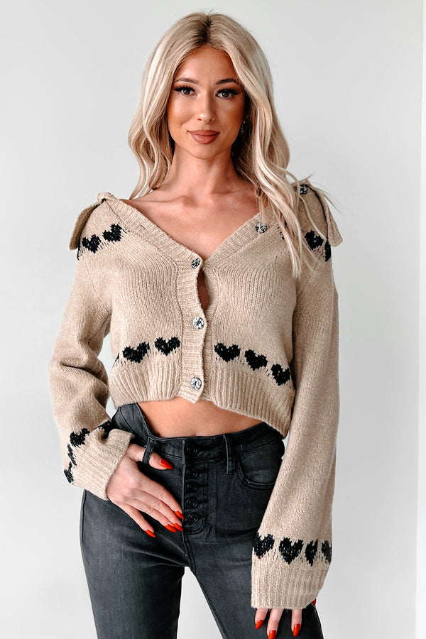 Spreading Love Collared Heart Cardigan (Khaki) - NanaMacs