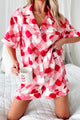 Love Calls Silky Heart Printed Pajama Set (White/Coral/Red) - NanaMacs