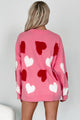 Blushing Looks Multi Colored Pearl Heart Sweater (Candy Pink) - NanaMacs