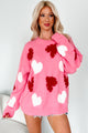 Blushing Looks Multi Colored Pearl Heart Sweater (Candy Pink) - NanaMacs