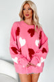 Blushing Looks Multi Colored Pearl Heart Sweater (Candy Pink) - NanaMacs