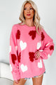 Blushing Looks Multi Colored Pearl Heart Sweater (Candy Pink) - NanaMacs