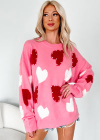 Blushing Looks Multi Colored Pearl Heart Sweater (Candy Pink) - NanaMacs